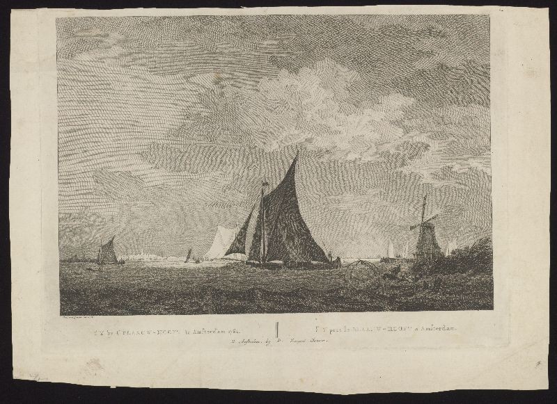 Kopergravure. Gezicht op het IJ bij het Blauwhoofd te Amsterdam in 1762.