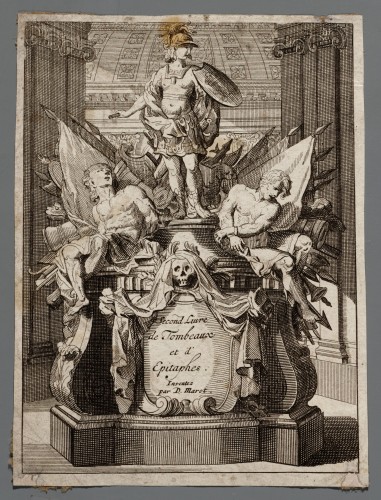 Ornamentprent. Second Liure de Tombeaux et d'Epitaphes. Titelblad.