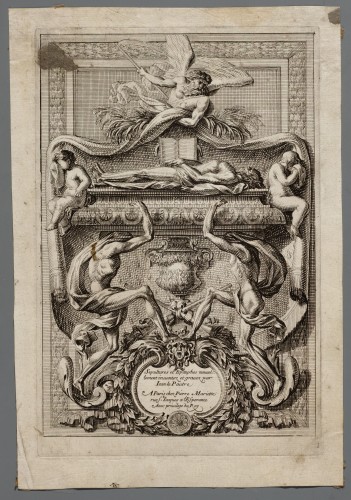 Ornamentprent. Sépultures et épitaphes. Titelblad.