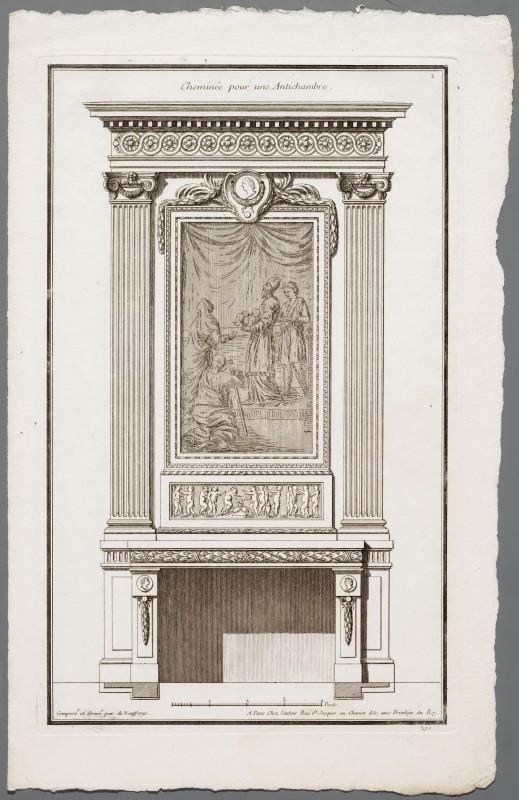 Ornamentprent. Modéles pour la Decoration de Lambris á l’ usage des Apartements. Cheminée pour une Antichambre.