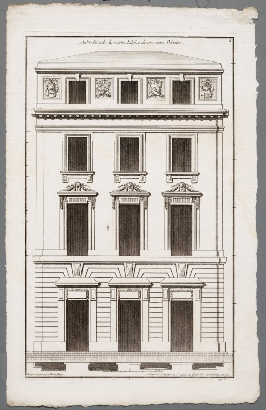 Ornamentprent. Deßeins d’Architecture pour l’ordonnance des Façades d’Edifices publics et Souverains. Autre Façade du même Edifice decoré sans Pilastre.
