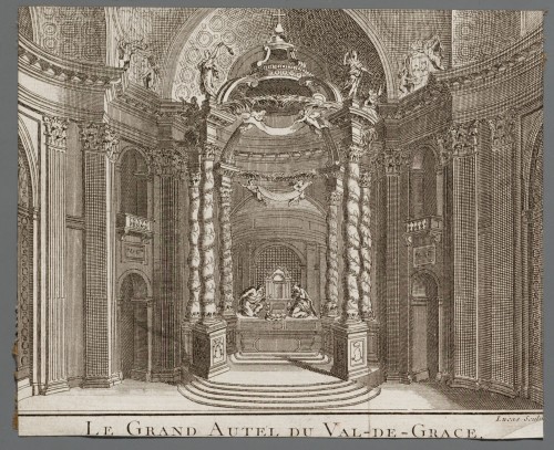 Ornamentprent. Description de Paris. Le Grand Autel du Val-de-Grace.