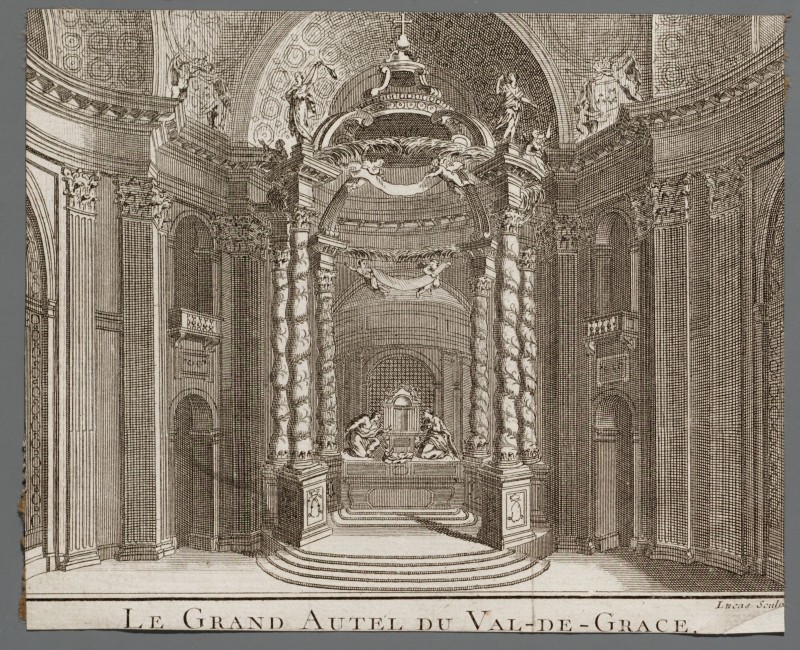 Ornamentprent. Description de Paris. Le Grand Autel du Val-de-Grace.