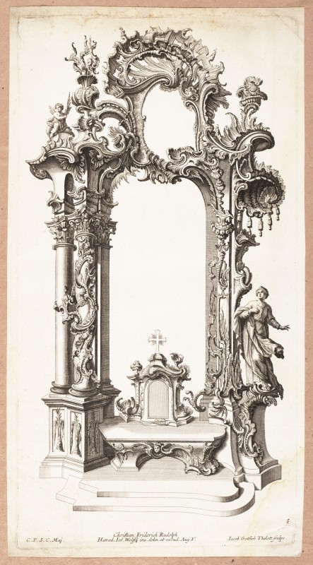 Ornamentprent. Ontwerp voor een altaar (Folge von Altären mit Rocaille).