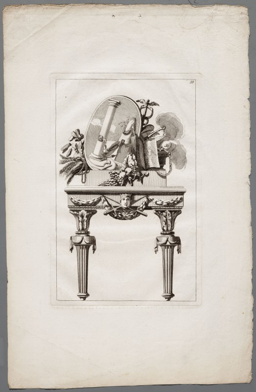 Ornamentprent. Nouvelle Iconologie Historique.Tables grecques et pieds de biche (Nederlandse kopie).