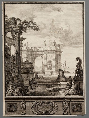 Ornamentprent. Zaal- stucken in’ t huys van de Hr. D. B. Mezquita. Titelblad.