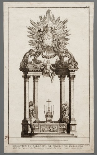 Ornamentprent. Livre nouveau ou règles des cinq ordres d'architecture. Elevation du baldaquin de l'eglise de l'Oratoire.