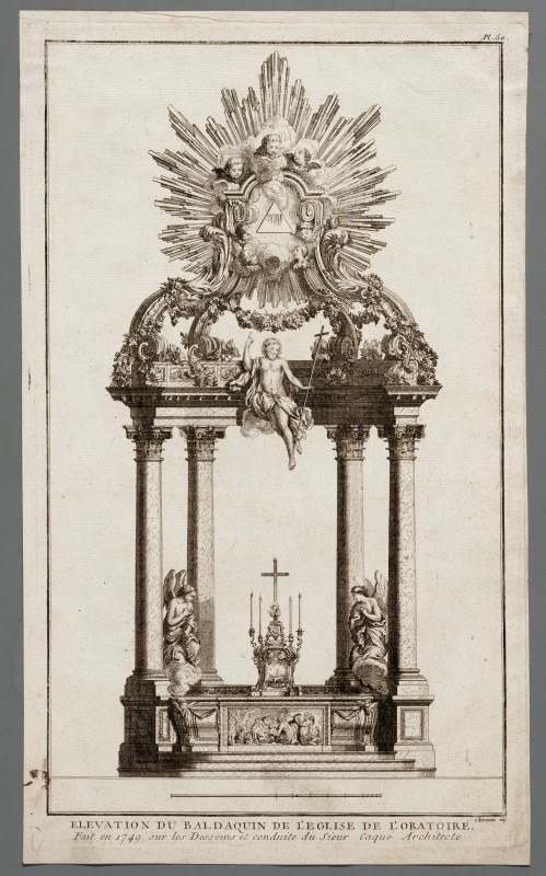 Ornamentprent. Livre nouveau ou règles des cinq ordres d'architecture. Elevation du baldaquin de l'eglise de l'Oratoire.