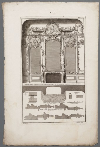 Ornamentprent. Livre nouveau ou règles des cinq ordres d'architecture. Décoration interieur de la Galerie de l'Hôtel de Villars.