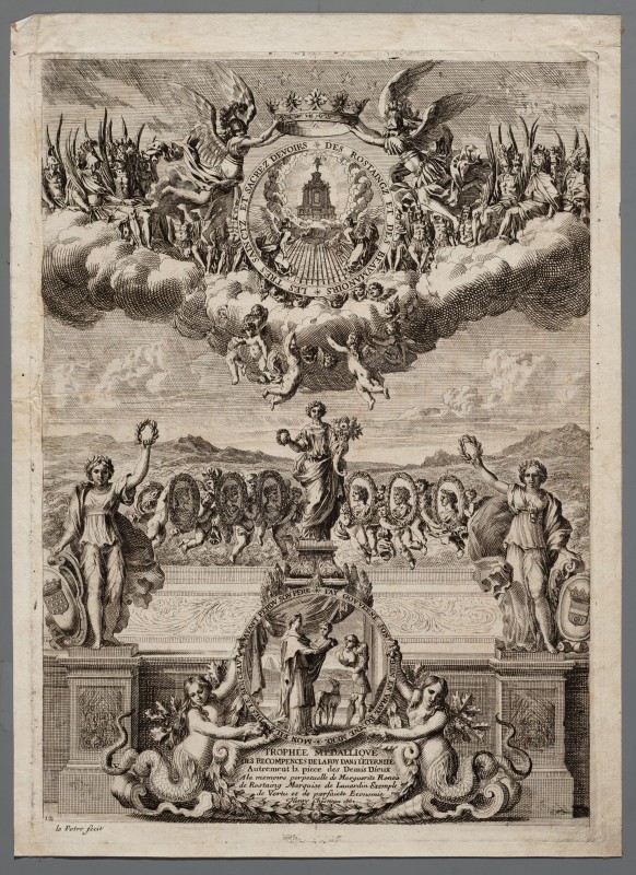 Ornamentprent. Trophées Medalliques des seigneurs de Rostaing.  Trophée medailliqve des récompenses de la Foi dans l'Éternité.