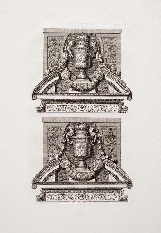 Ornamentprent. Ornemens de peinture et de sculpture, qui sont dans la Galerie d’Apollon, au Chasteau du Louvre, et dans le grand Appartement du Roy, au palais des Tuilleries. Dessus de Porte, dans le grand Appartement des Tuileries (heruitgave?).