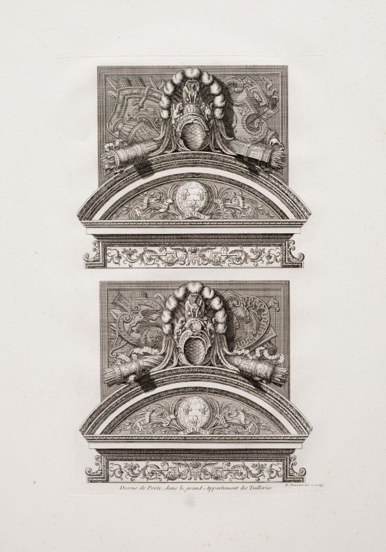 Ornamentprent. Ornemens de peinture et de sculpture, qui sont dans la Galerie d’Apollon, au Chasteau du Louvre, et dans le grand Appartement du Roy, au palais des Tuilleries. Dessus de Porte, dans le grand Appartement des Tuileries (heruitgave?).