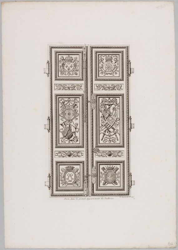 Ornamentprent. Ornemens de peinture et de sculpture, qui sont dans la Galerie d’Apollon, au Chasteau du Louvre, et dans le grand Appartement du Roy, au palais des Tuilleries. Porte, dans le grand Appartement des Tuileries (heruitgave?).