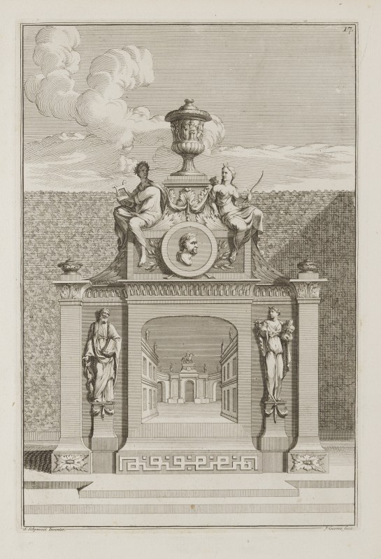Ornamentprent. Voorbeelden der Lusthof-Cieraaden, zijnde Piramiden, Eerzuylen en Andere Bijwerken.