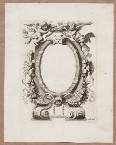 Ornamentprent. Cartouche met ovaal compartiment.