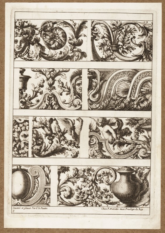 Ornamentprent. Différents morceaux d'ornements pour servir aux frises.