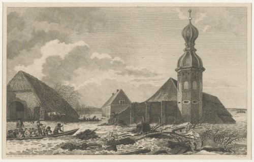 Kasteel in de Ooijpolder bij Nijmegen, tijdens watersnood van 1820