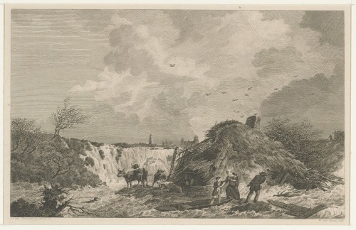 Hut met koeien bij Oosterwijk, tijdens watersnood van 1820