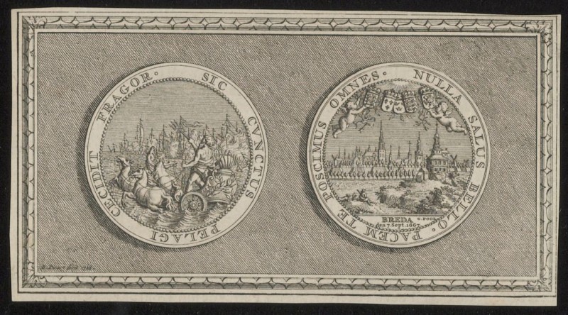 Tekening van een gedenkpenning ter gelegenheid van de Vrede van Breda, 31 juli 1667