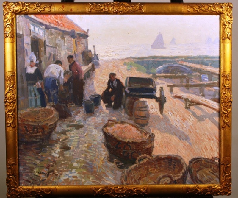 Schilderij voorstellende straatscène in Volendam