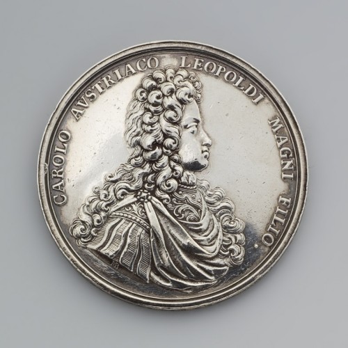 M. Brunner - Zilveren gedenkpenning op het vertrek van Karel van Spanje in 1700.