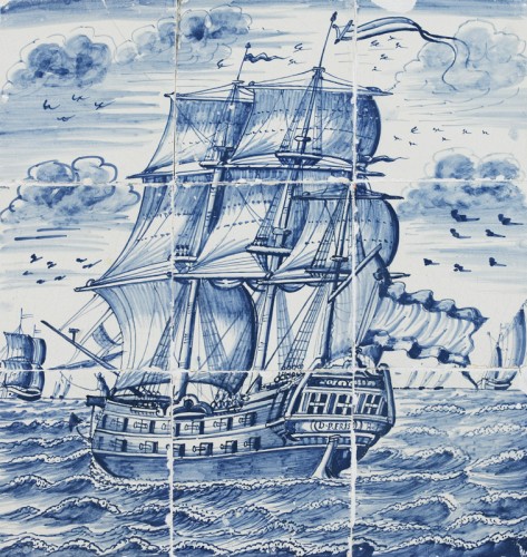 Tegeltableau met afbeelding van het linieschip De Prins Friso