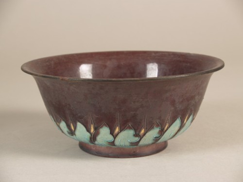 Kom, bedekt met turquoise en aubergine glazuur, sancai