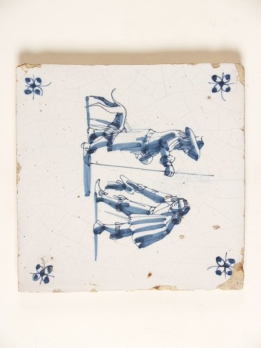 Tegel met blauwwit decor van galante scène