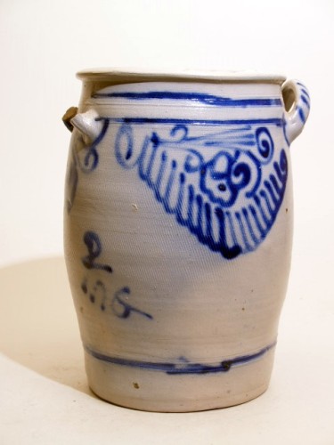 Voorraadpot, grijs, met blauw floraal decor
