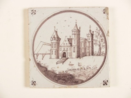 Tegel met paars landschapsdecor van kasteel