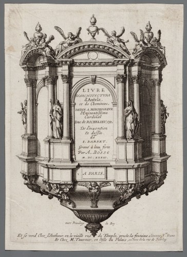Ornamentprent. Livre d'architecture d'Autels et de Cheminees. Titelblad.