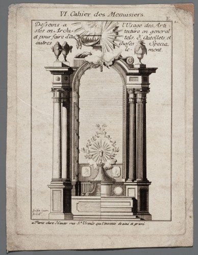 Ornamentprent. VI. Cahier des Menuisiers. Titelblad.