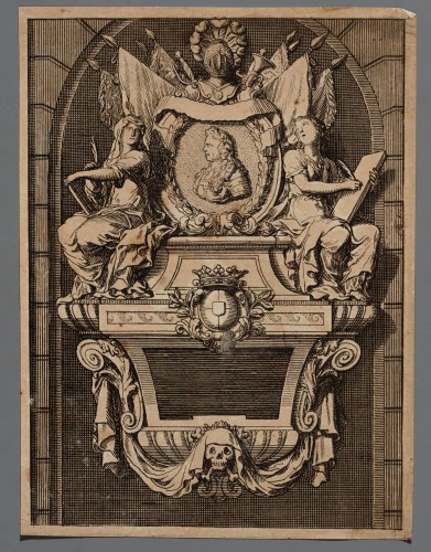 Ornamentprent. Second Liure de Tombeaux et d'Epitaphes. Titelblad.