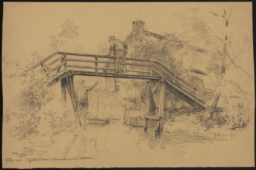 Hoge brug bij de Falomster Feart met twee figuren