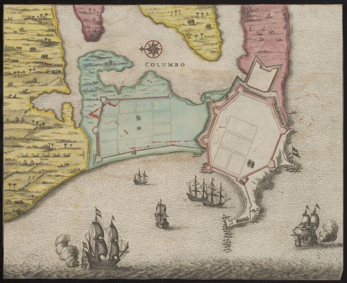 Landkaart van het fort en de stad Colombo (Ceylon)