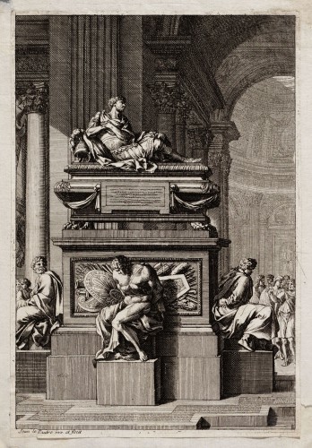 Ornamentprent. Cartouches et mausolées.