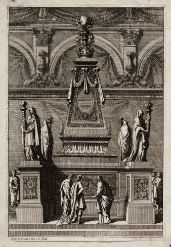 Ornamentprent. Cartouches et mausolées.