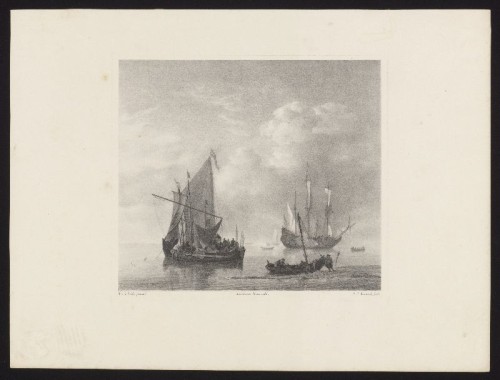 Lithografie: Zeegezicht naar Willem van de Velde.