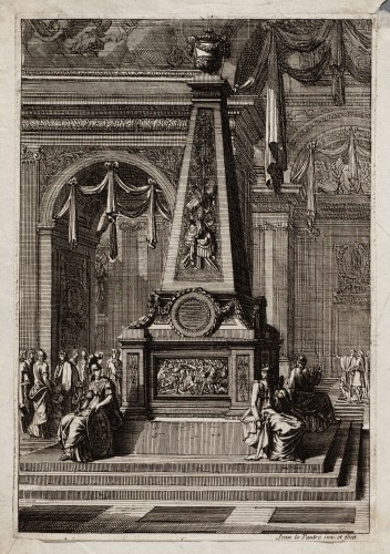 Ornamentprent. Cartouches et mausolées.
