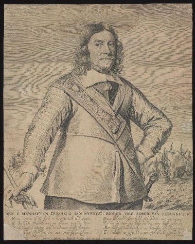 Kopergravure. Portret van vice-admiraal Johan Evertsen.