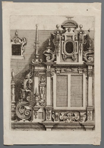 Ornamentprent. Architectura: von Ausztheilung, Symmetria und Proportion der fünff Seulen. Composita. Die fünffte Seul.