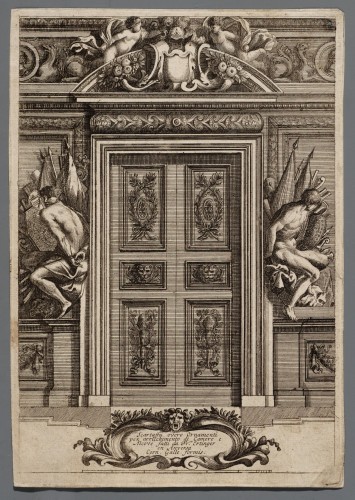 Ornamentprent. Placards ou ornements pour l'enrichissement des chambres ou des alcôves / Scartaffii overo Ornamenti per arricchimento di Camere e Alcove. Titelblad (kopie).