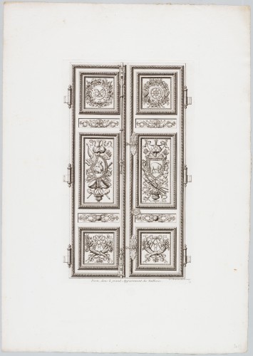 Ornamentprent. Ornemens de peinture et de sculpture, qui sont dans la Galerie d’Apollon, au Chasteau du Louvre, et dans le grand Appartement du Roy, au palais des Tuilleries. Porte, dans le grand Appartement des Tuileries (heruitgave?).