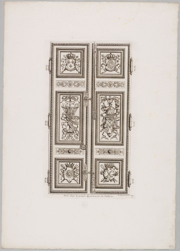 Ornamentprent. Ornemens de peinture et de sculpture, qui sont dans la Galerie d’Apollon, au Chasteau du Louvre, et dans le grand Appartement du Roy, au palais des Tuilleries. Porte, dans le grand Appartement des Tuileries (heruitgave?).