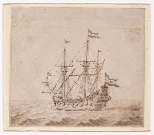 Margaretha de Heer - Pentekening. Scheepsportret van een fregat.