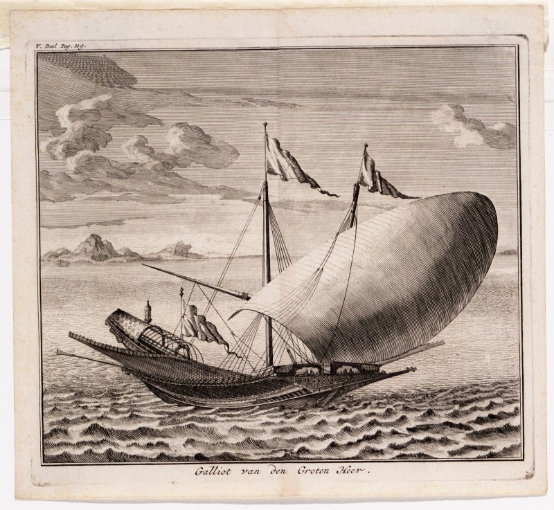 Anonymus - Kopergravure. Afbeelding van de 'Galliot van de Groten Heer'.