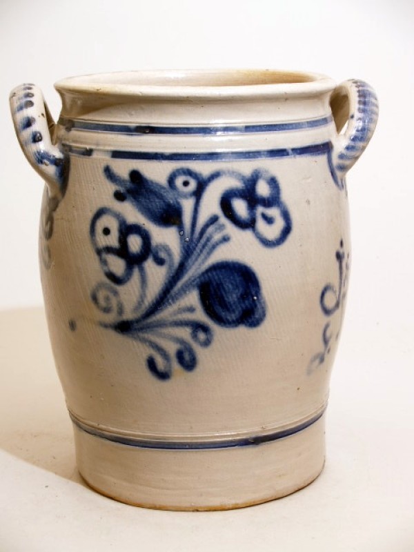 Voorraadpot, grijs, met blauw floraal decor