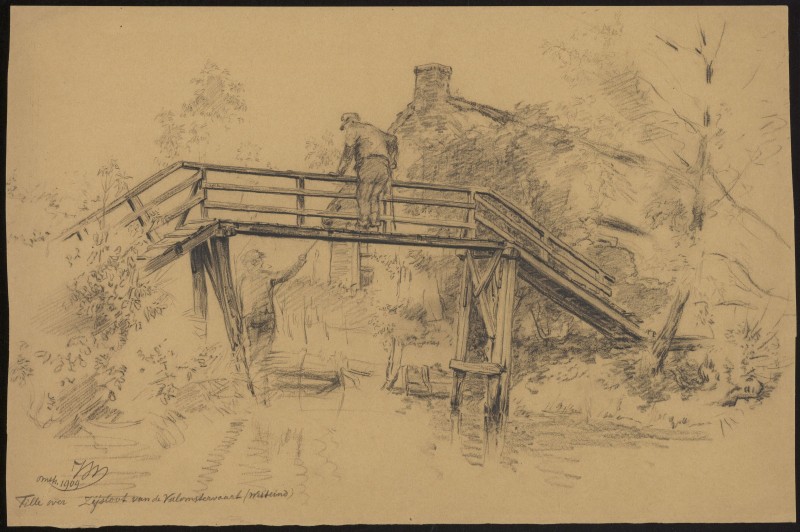 Hoge brug bij de Falomster Feart met twee figuren