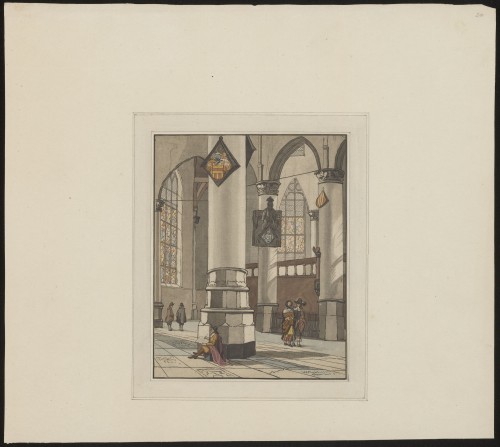 Kerkinterieur met zittende man