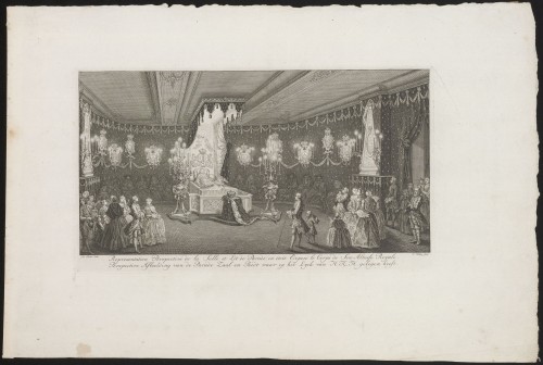 Interieur met praalbed van Prinses Anna van Hannover